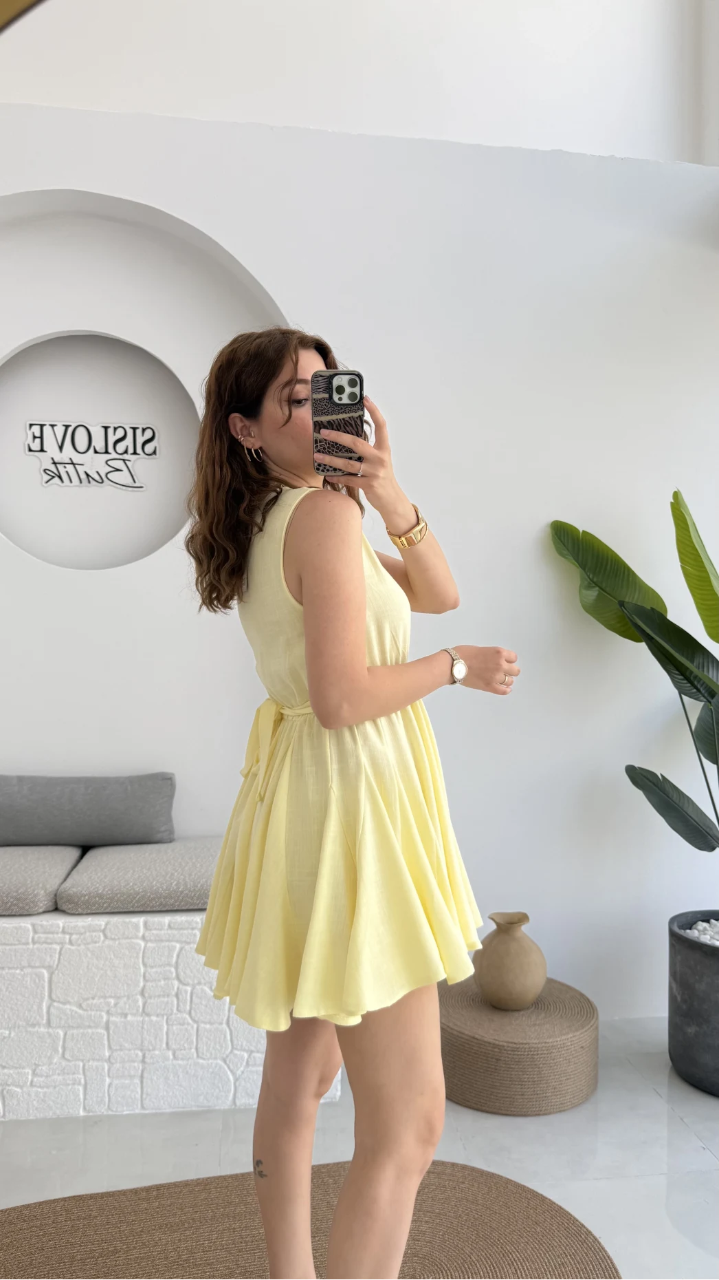 Mimoza Kuşaklı Elbise - Sarı - 205163