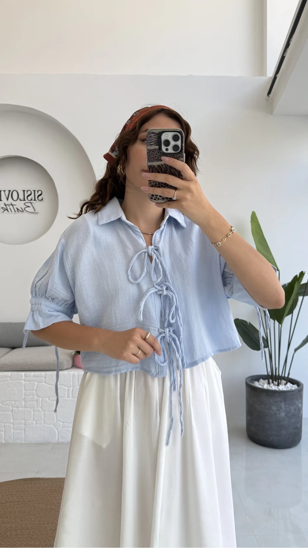 Mina İp Detay Gömlek - Bebe Mavisi - 2111