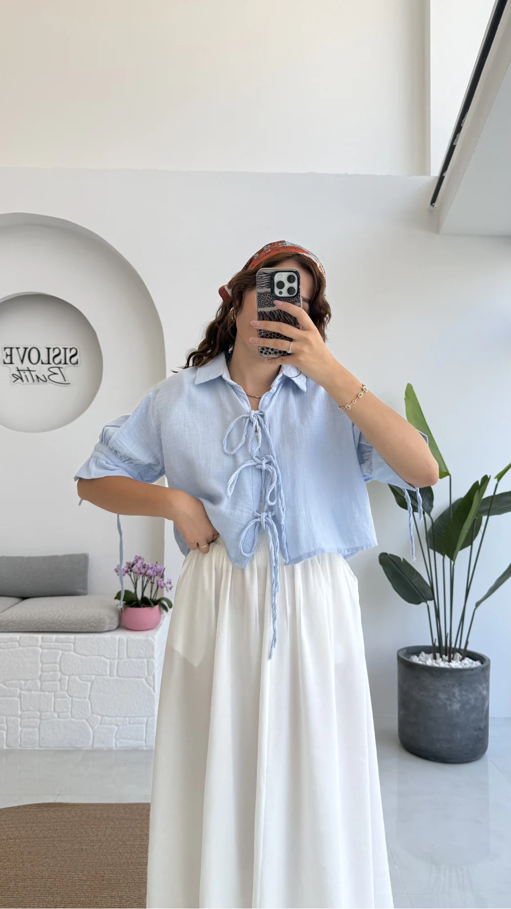 Mina İp Detay Gömlek - Bebe Mavisi - 2111