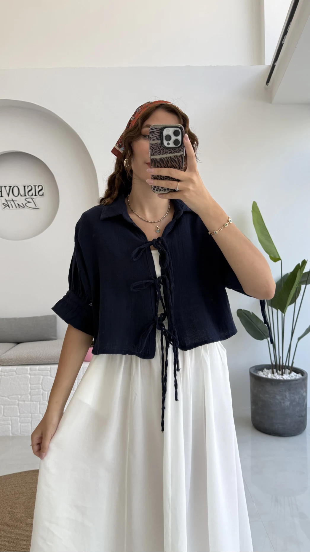 Mina İp Detay Gömlek - Lacivert - 2111