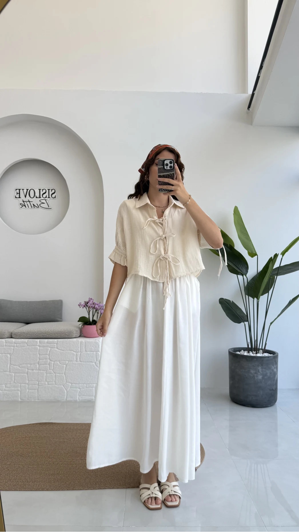 Mina İp Detay Gömlek - Taş - 2111