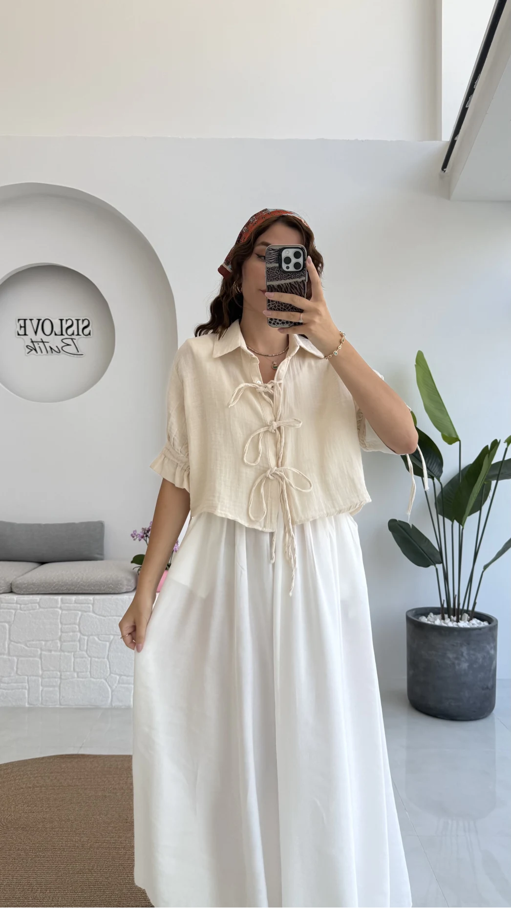 Mina İp Detay Gömlek - Taş - 2111