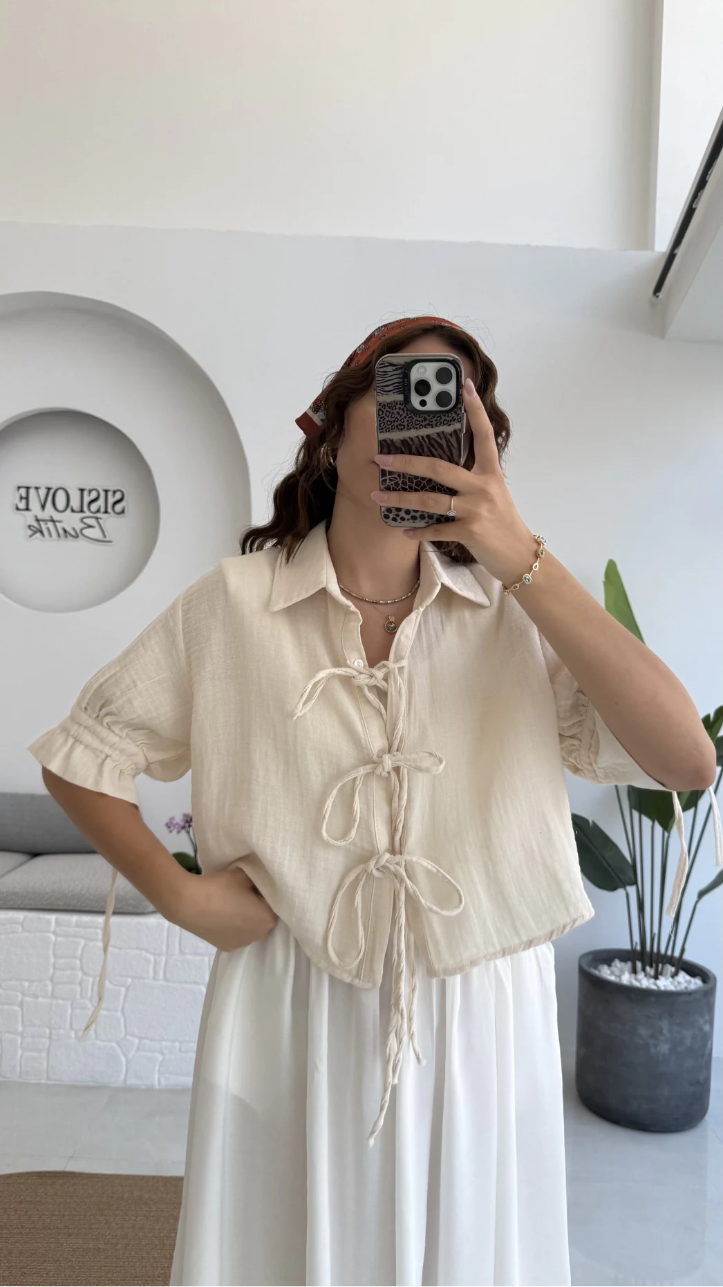 Mina İp Detay Gömlek - Taş - 2111