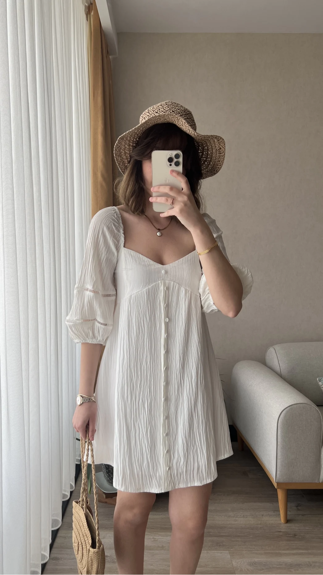 Mira Gofre Kumaş Beyaz Elbise