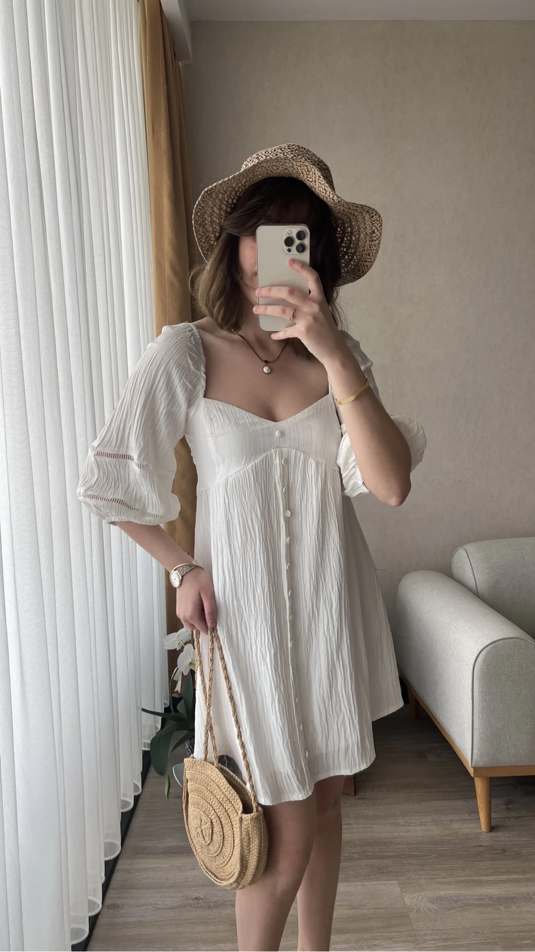 Mira Gofre Kumaş Beyaz Elbise