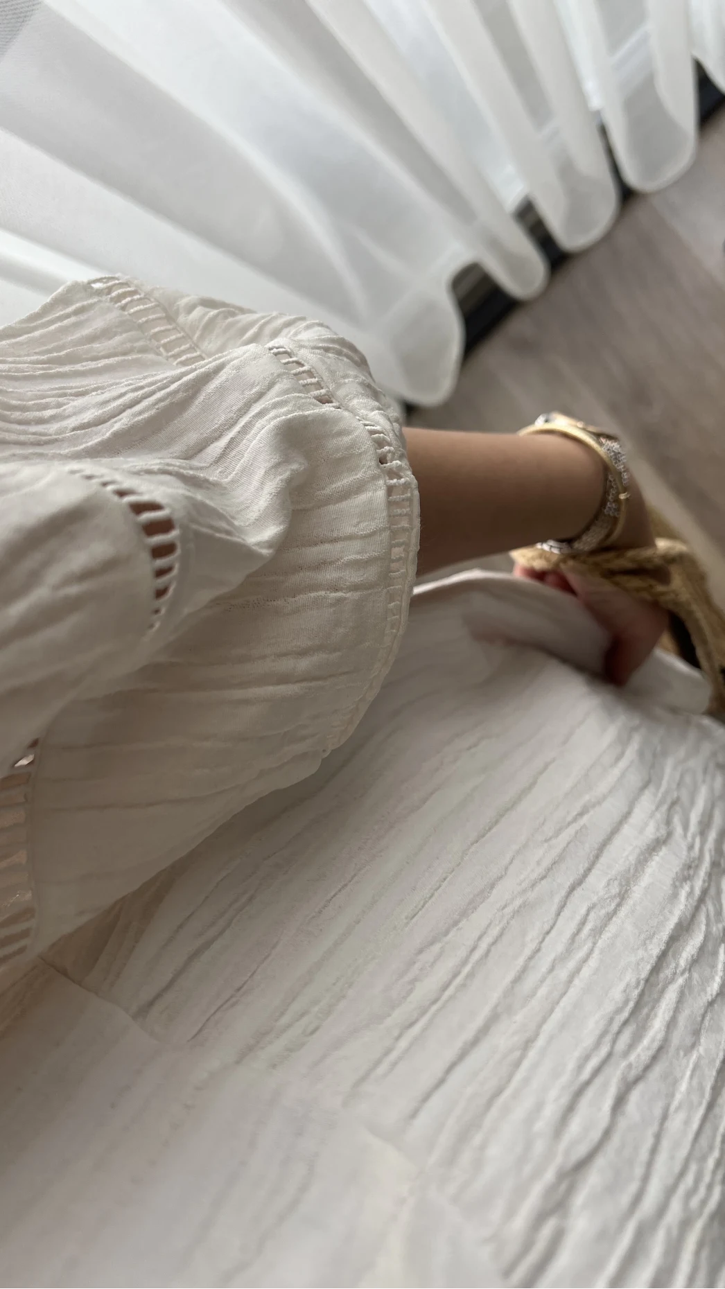 Mira Gofre Kumaş Beyaz Elbise