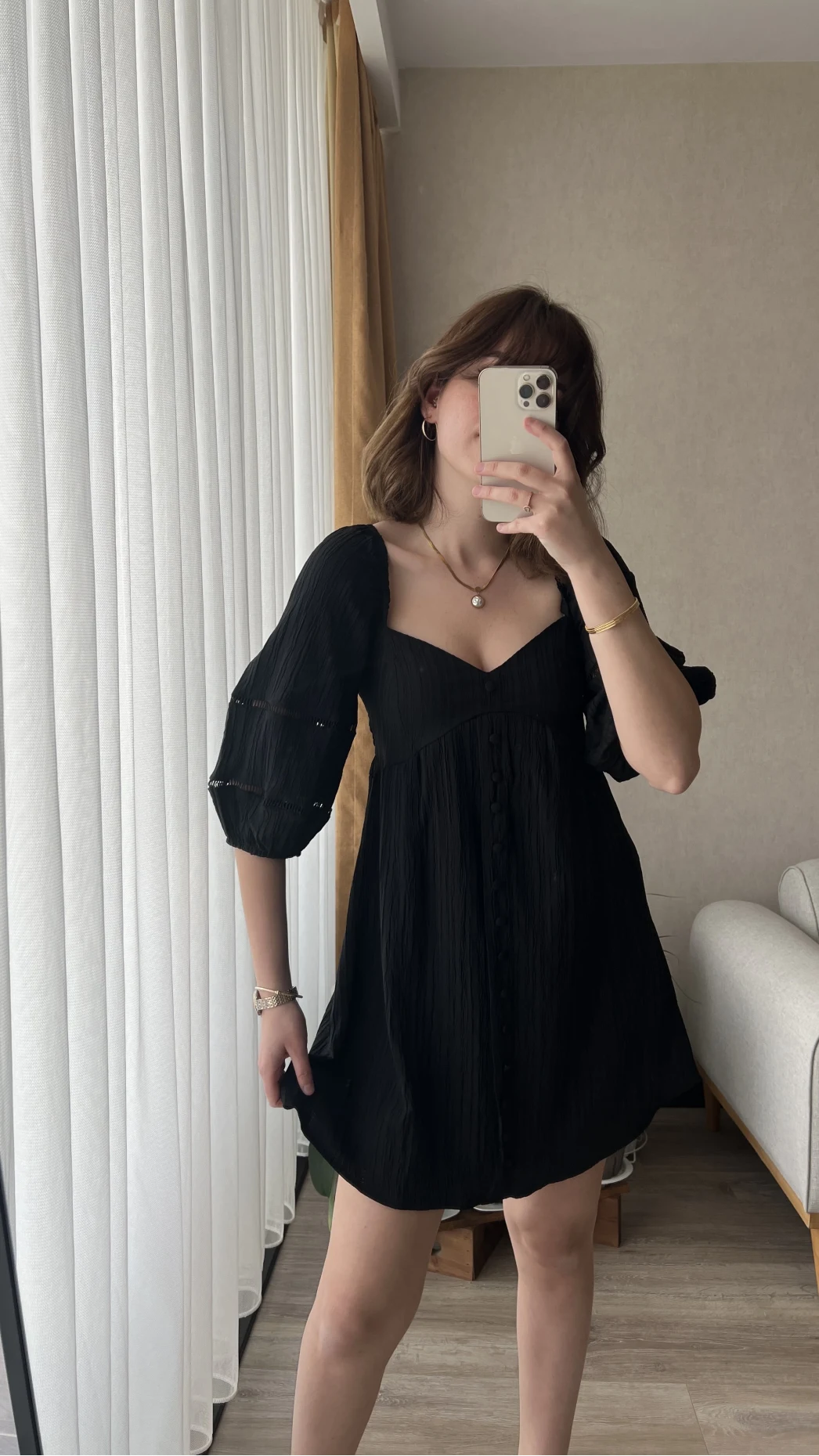 Mira Gofre Kumaş Siyah Elbise