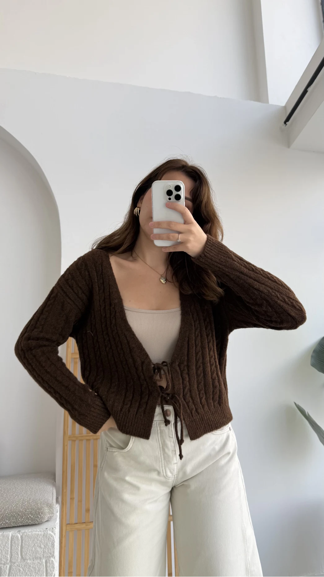 Mium Örgü Triko Hırka Acı Kahve Kod: 9038