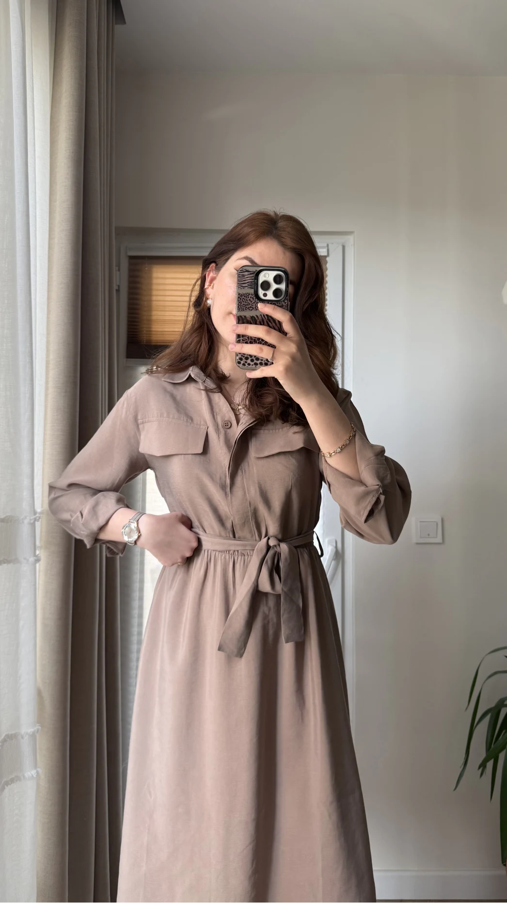 Modal Gömlek Elbise - Kahve