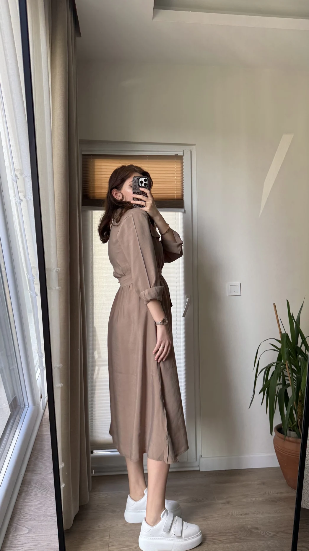 Modal Gömlek Elbise - Kahve