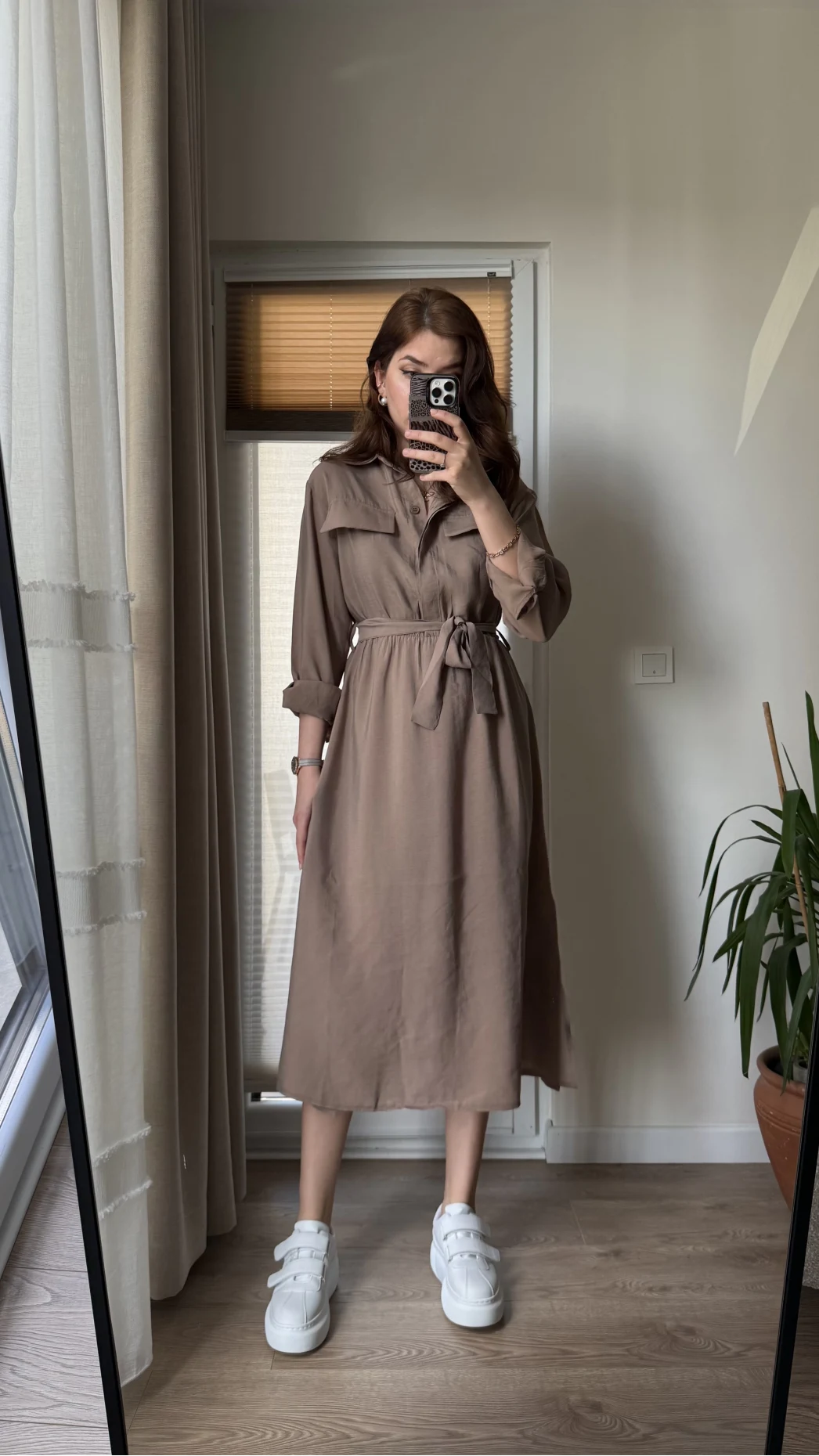 Modal Gömlek Elbise - Kahve