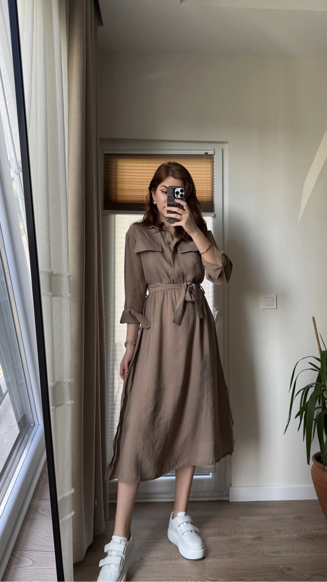 Modal Gömlek Elbise - Kahve