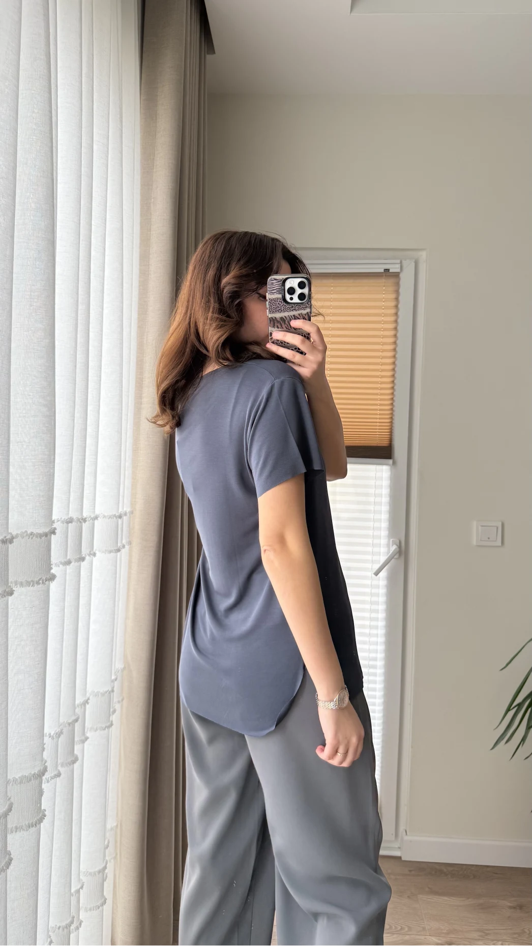 Modal Oys Etiketli V Yaka T-Shirt Antrasit