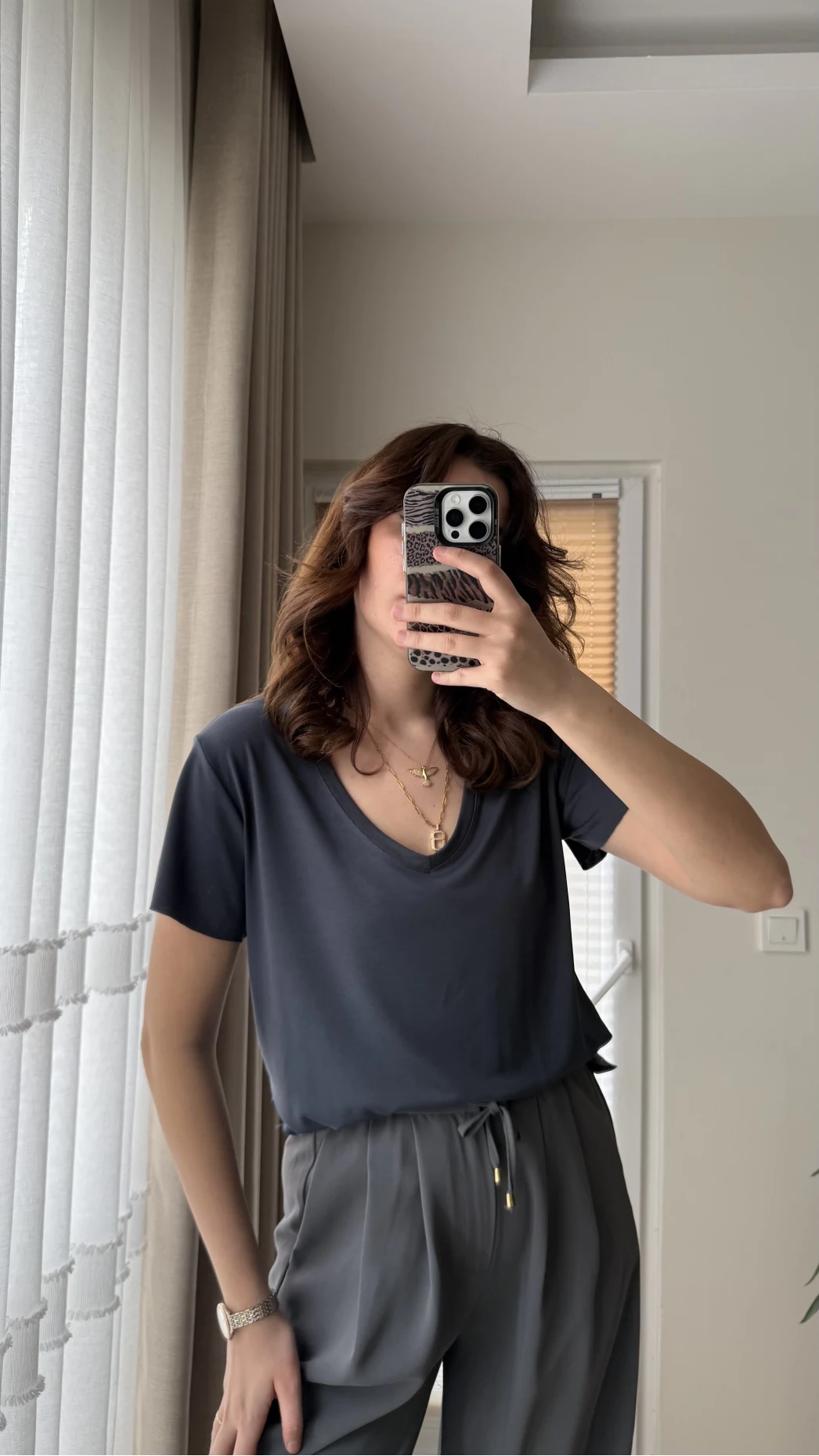 Modal Oys Etiketli V Yaka T-Shirt Antrasit