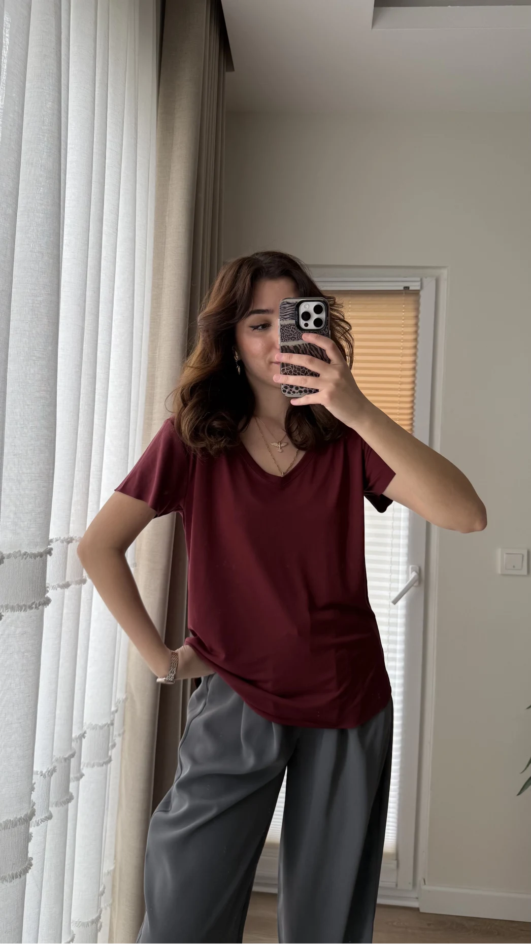 Modal Oys Etiketli V Yaka T-Shirt Bordo