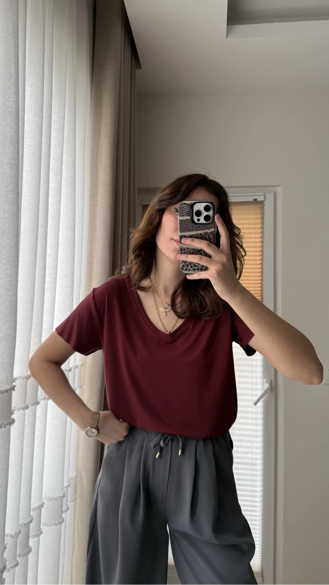 Modal Oys Etiketli V Yaka T-Shirt Bordo