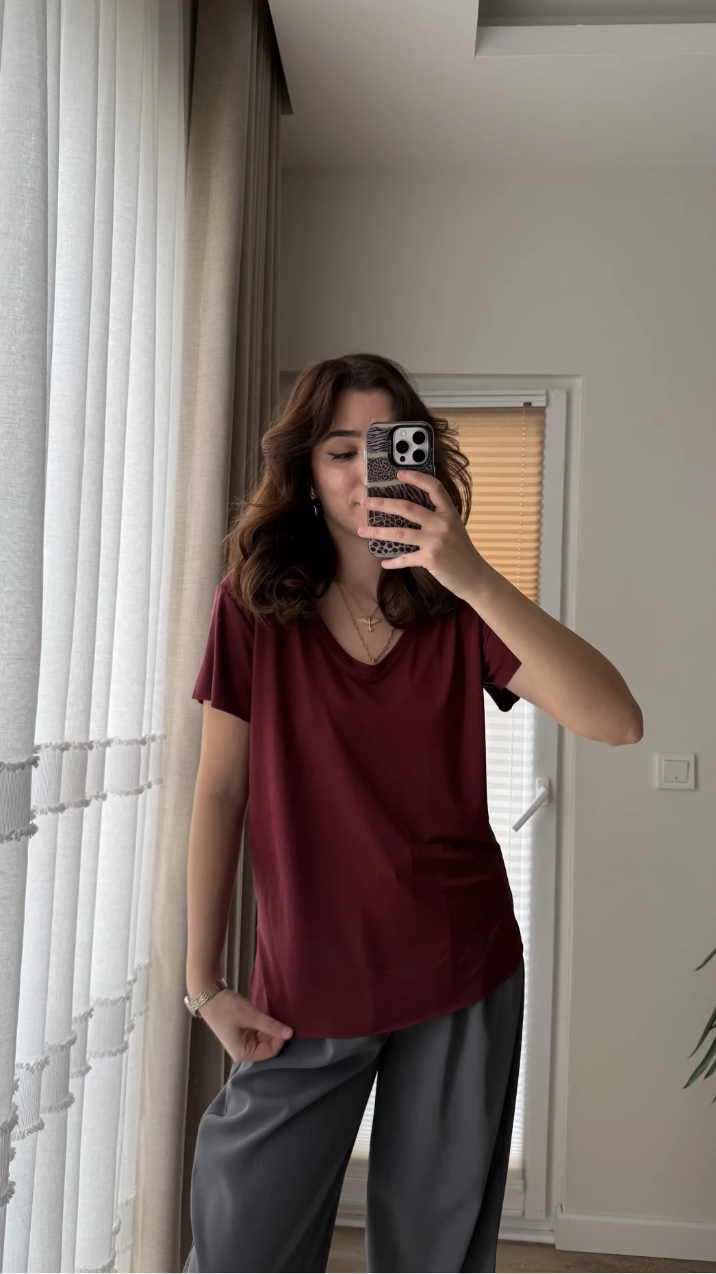 Modal Oys Etiketli V Yaka T-Shirt Bordo