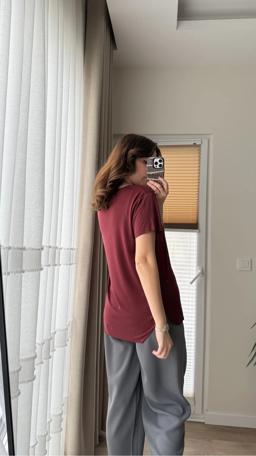 Modal Oys Etiketli V Yaka T-Shirt Bordo