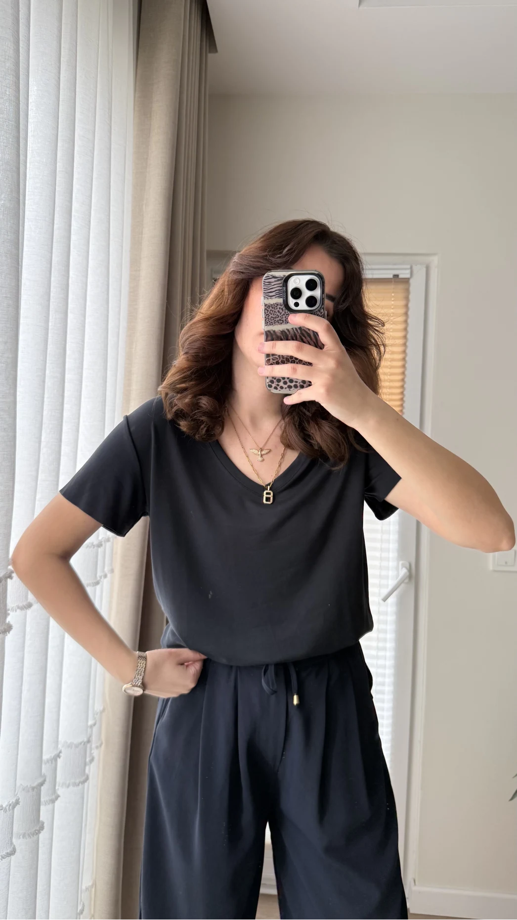 Modal Oys Etiketli V Yaka T-Shirt Küllü Siyah