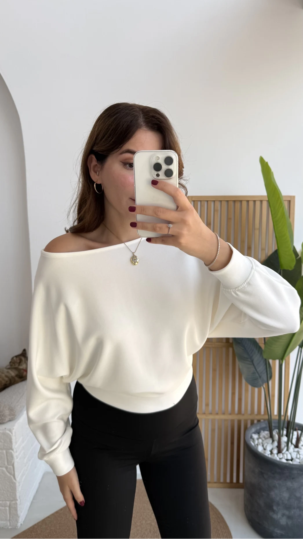 Moira Kayık Yaka Yarasa Kol Bluz - Beyaz