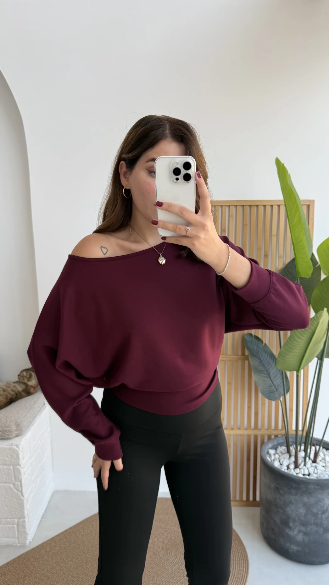 Moira Kayık Yaka Yarasa Kol Bluz - Bordo