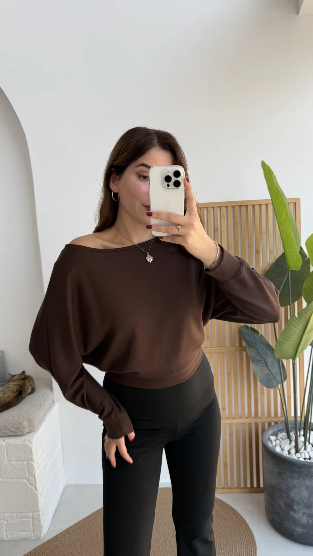 Moira Kayık Yaka Yarasa Kol Bluz - Kahverengi