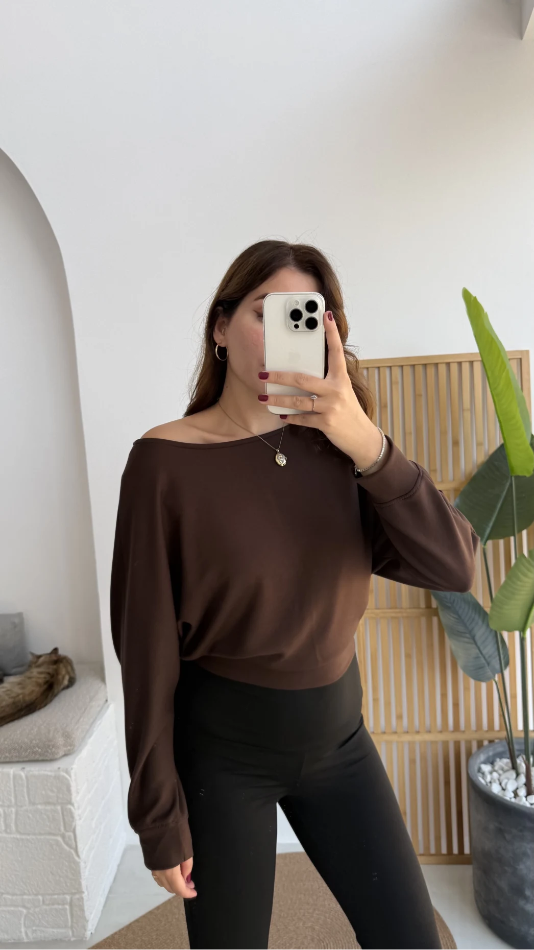 Moira Kayık Yaka Yarasa Kol Bluz - Kahverengi