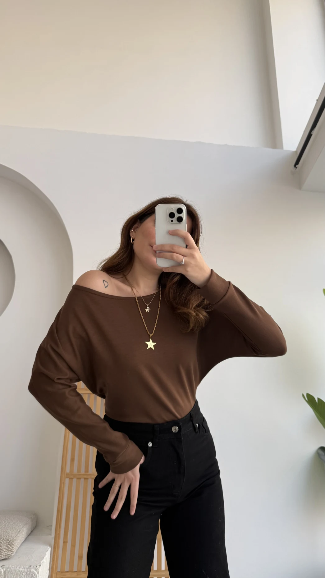 Moira Kayık Yaka Yarasa Kol Bluz - Kahverengi