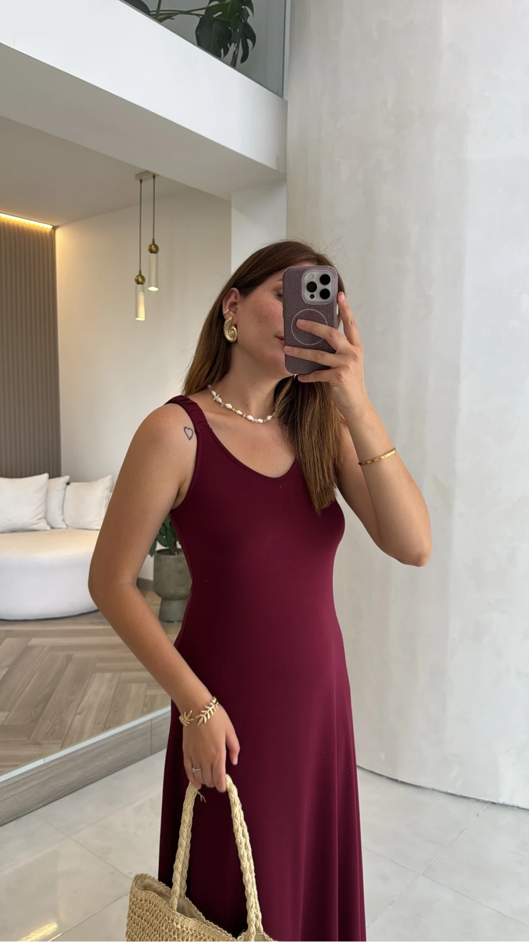 Moledro Askılı Modal Elbise - Bordo - Kod: 148