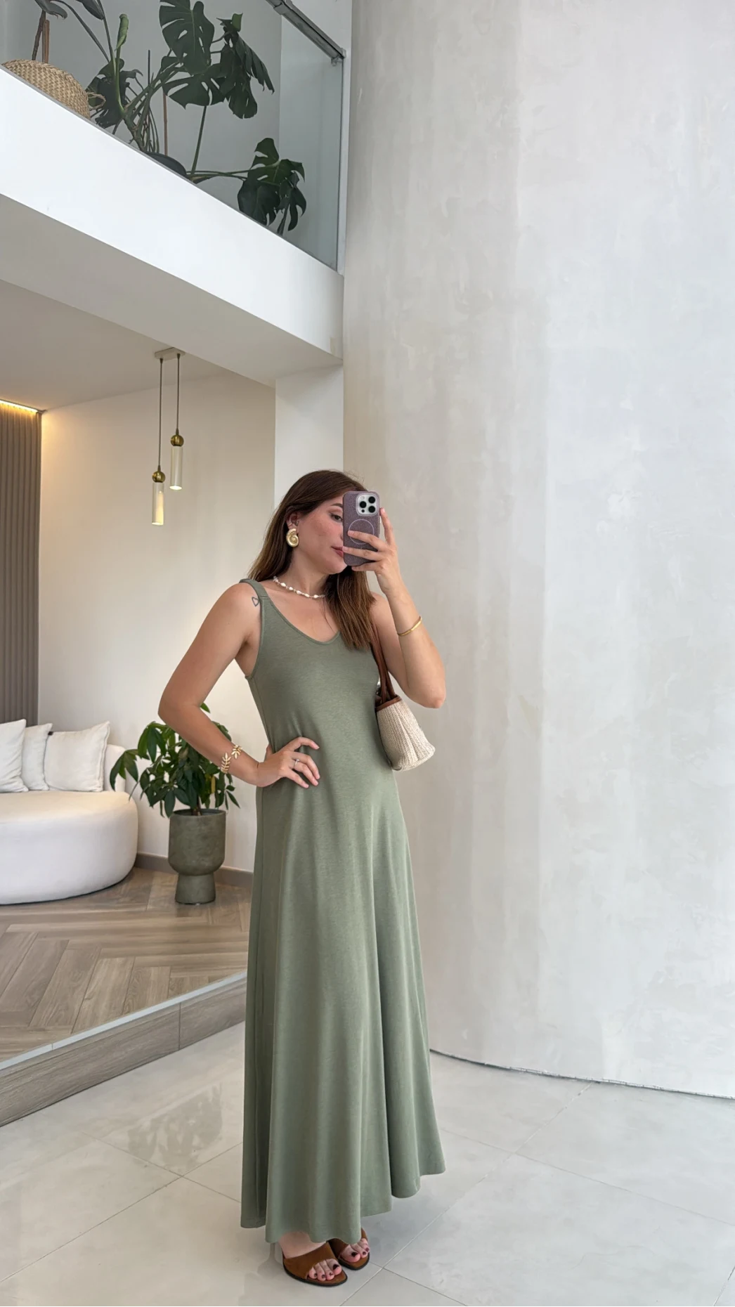 Moledro Askılı Modal Elbise - Mint - Kod: 148