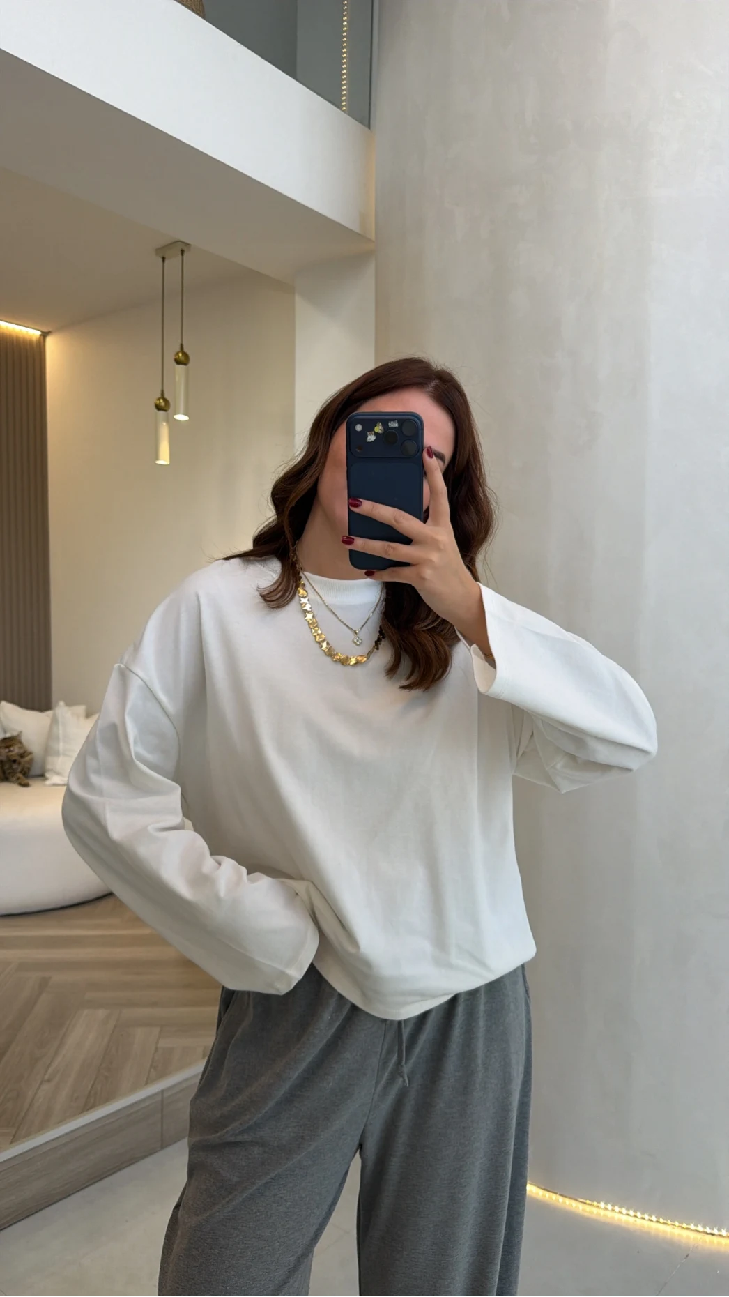 Molina Bisiklet Yaka Basıc Sweatshirt - Beyaz - Kod: 4886
