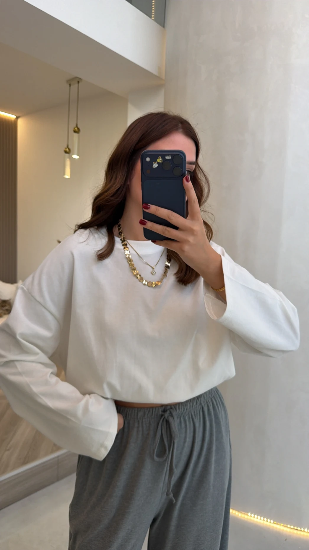 Molina Bisiklet Yaka Basıc Sweatshirt - Beyaz - Kod: 4886