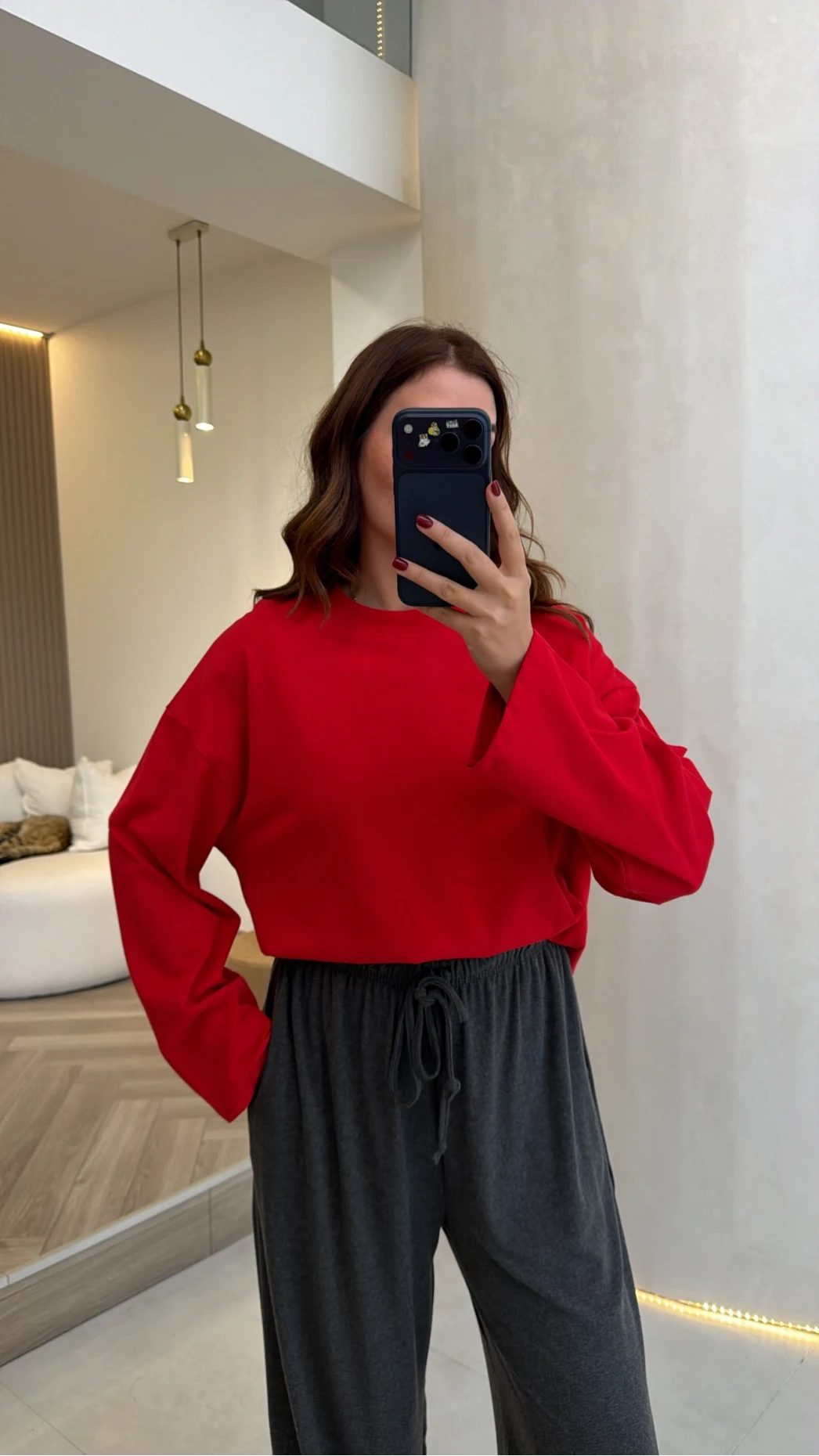 Molina Bisiklet Yaka Basıc Sweatshirt - Kırmızı - Kod: 4886