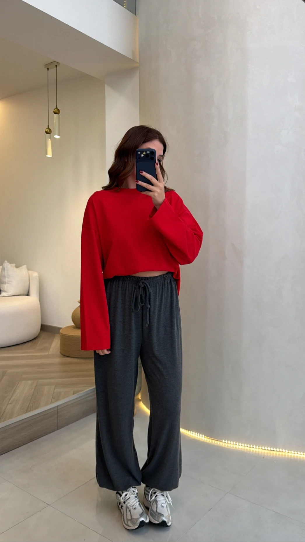 Molina Bisiklet Yaka Basıc Sweatshirt - Kırmızı - Kod: 4886