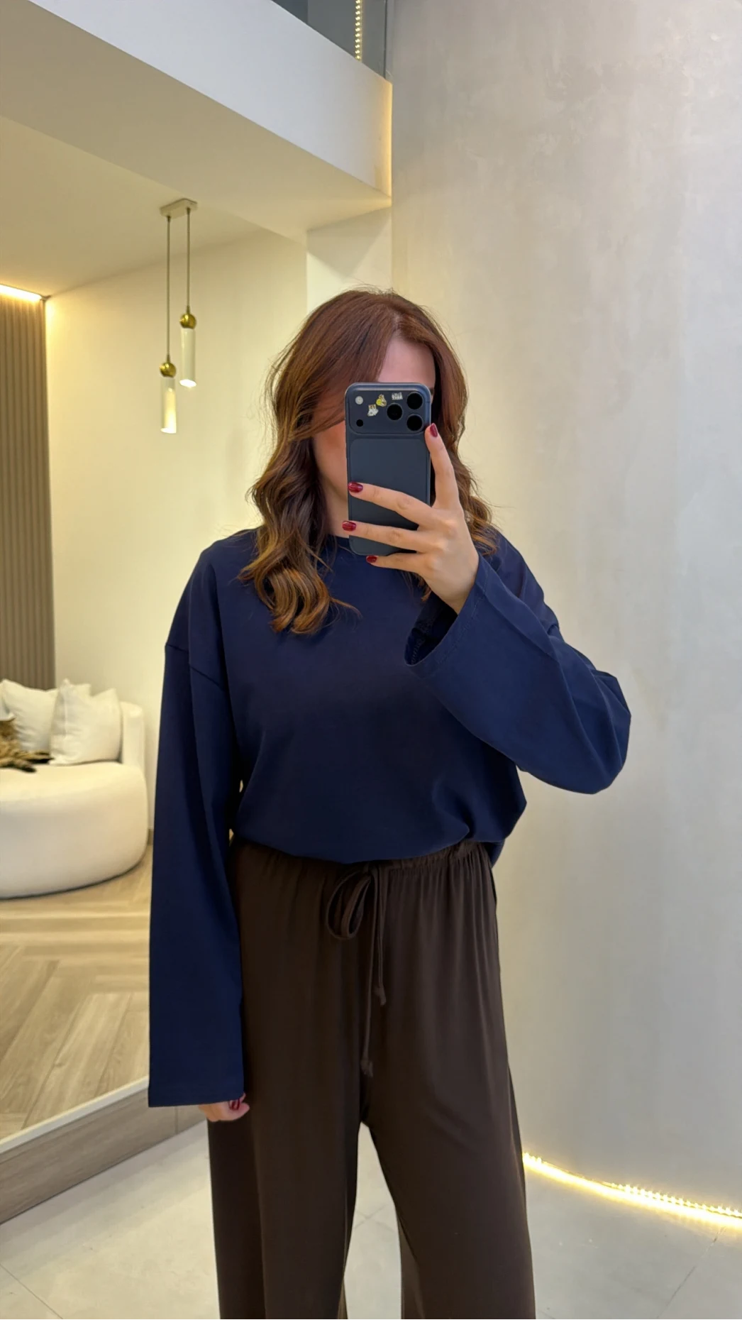 Molina Bisiklet Yaka Basıc Sweatshirt - Lacivert - Kod: 4886