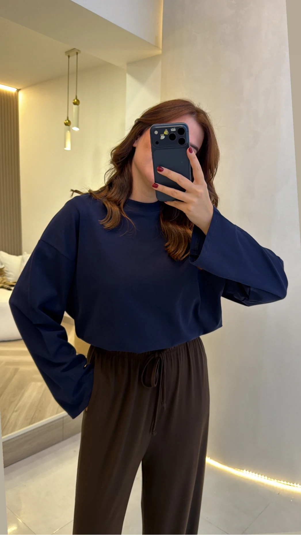 Molina Bisiklet Yaka Basıc Sweatshirt - Lacivert - Kod: 4886