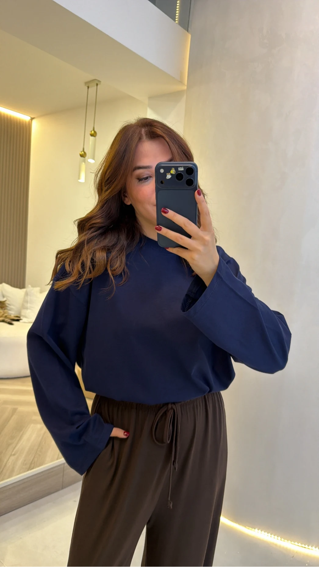 Molina Bisiklet Yaka Basıc Sweatshirt - Lacivert - Kod: 4886