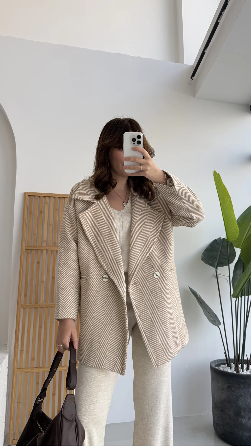 Monica Balık Sırtı Desen Kaban Camel