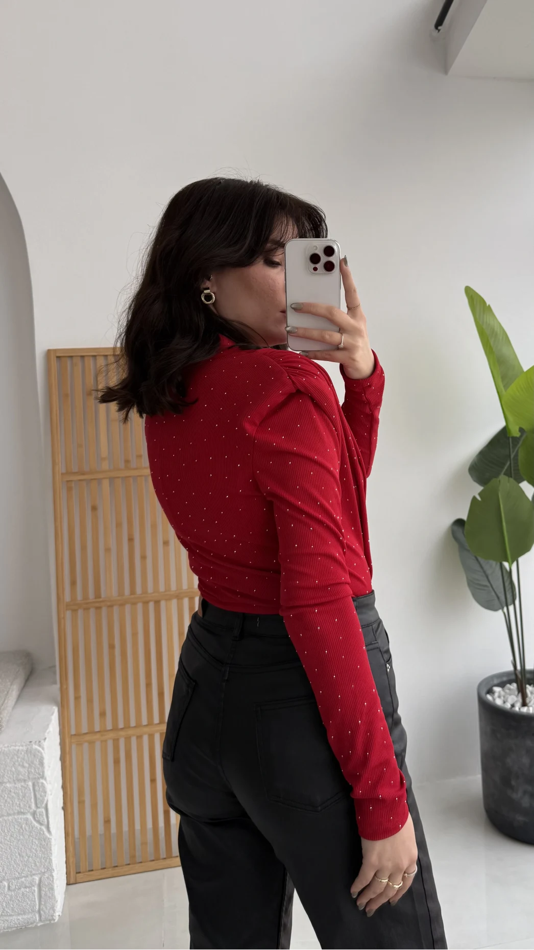 Monica Vatkalı Taşlı Bodysuit Kırmızı