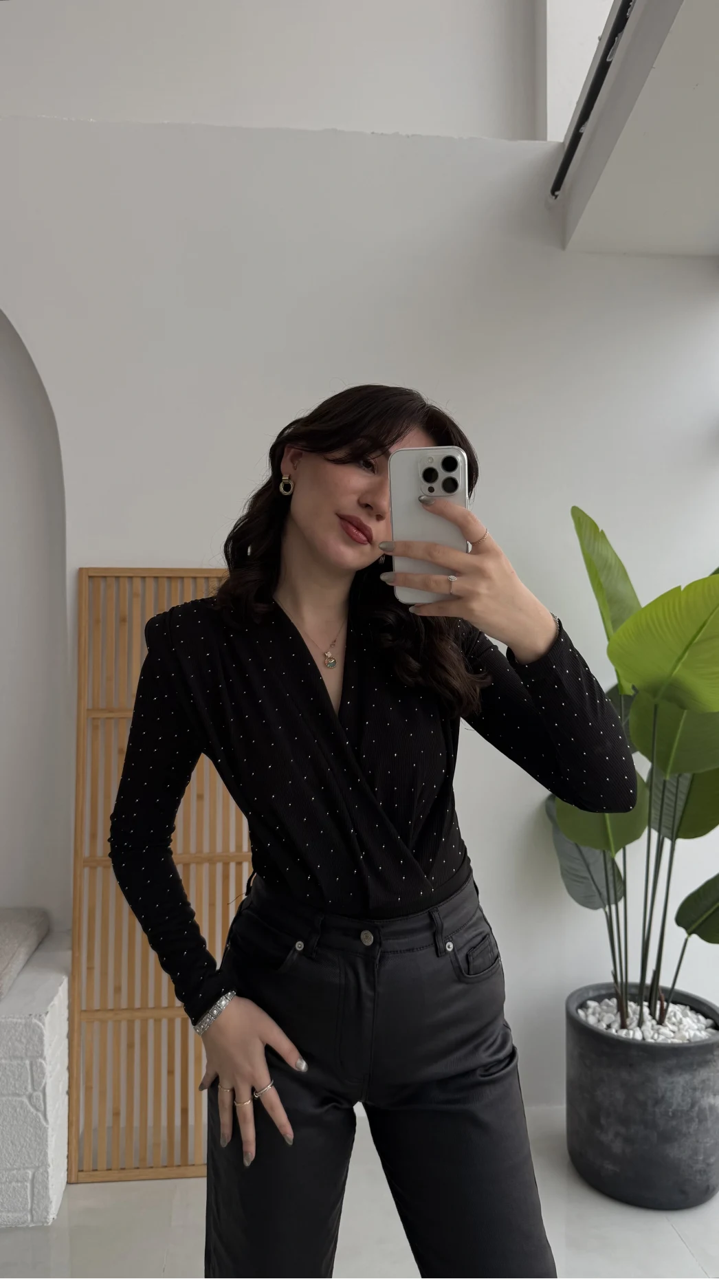 Monica Vatkalı Taşlı Bodysuit Siyah