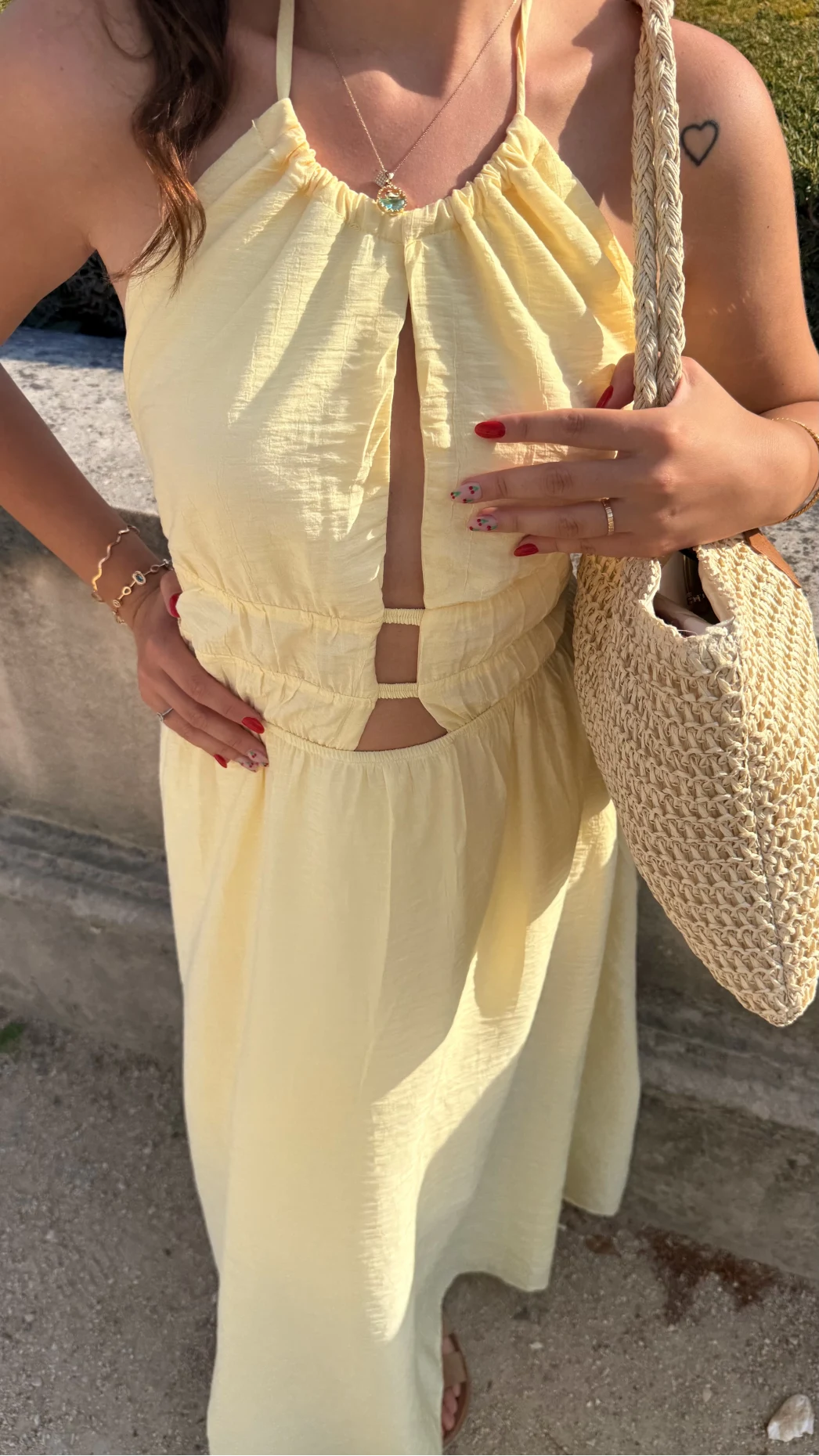 More Paris Sarı Sırt Detay Elbise