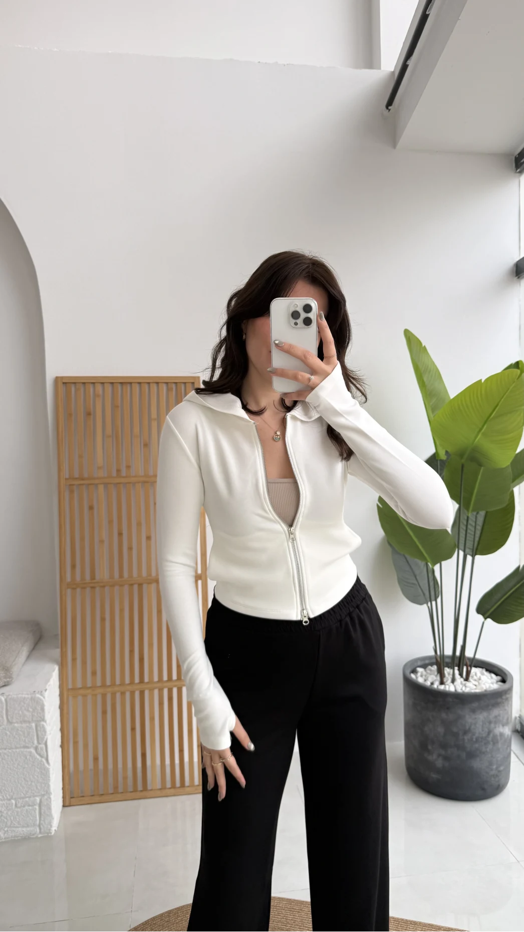 Moses Parmak Geçmeli Kapüşonlu Hırka - Beyaz