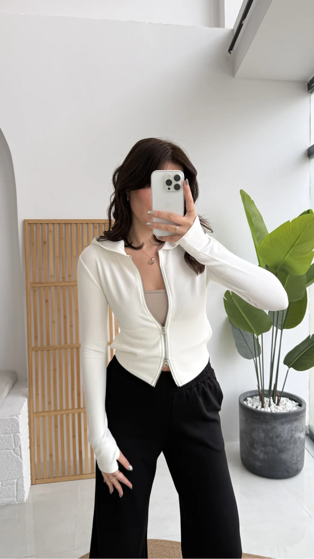 Moses Parmak Geçmeli Kapüşonlu Hırka - Beyaz