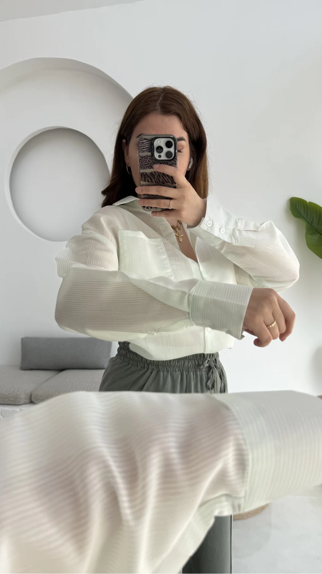 MS İnce Çizgili Yeşil Gömlek