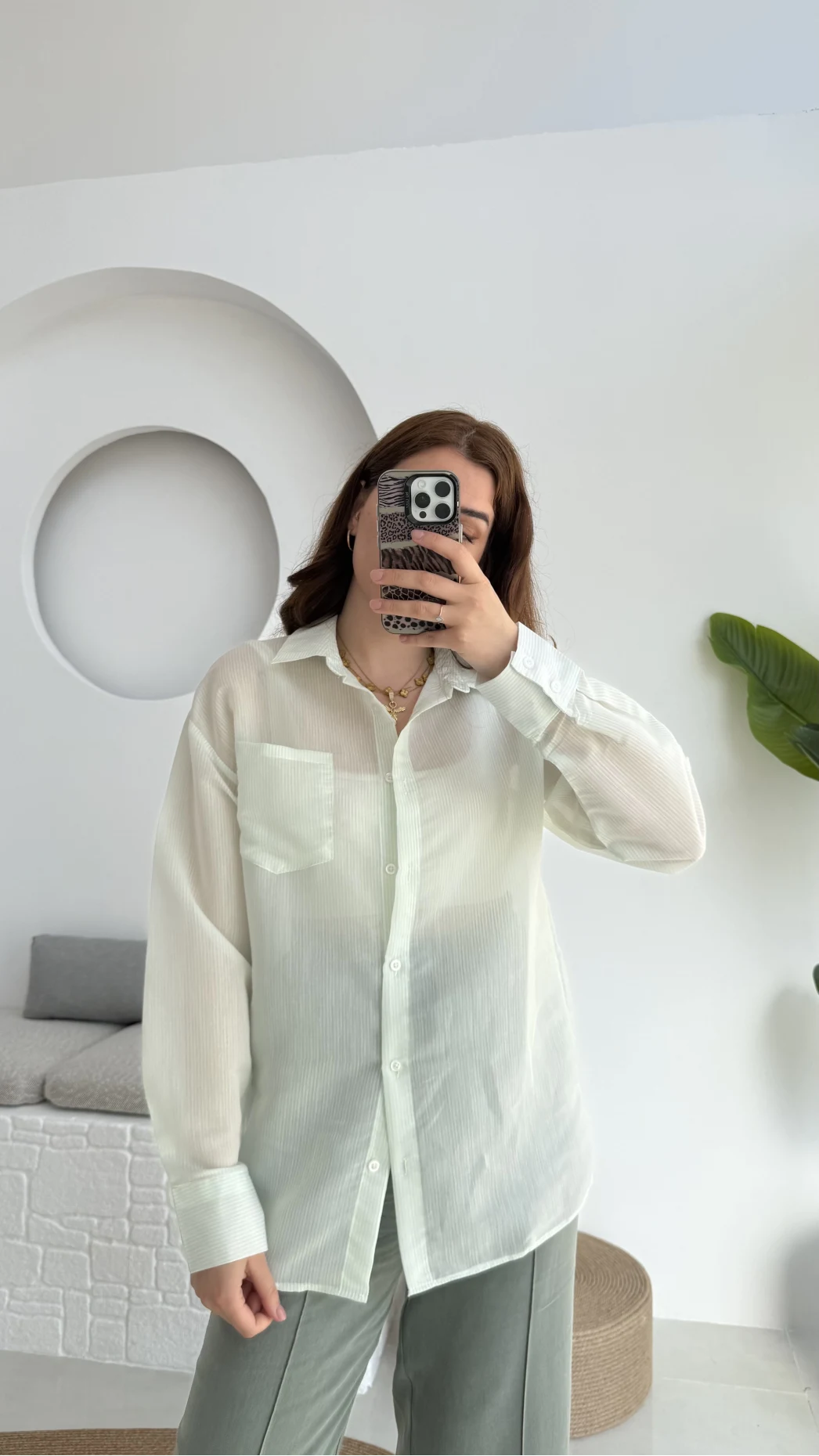 MS İnce Çizgili Yeşil Gömlek