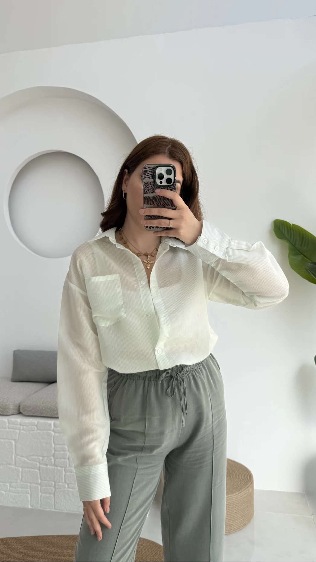 MS İnce Çizgili Yeşil Gömlek