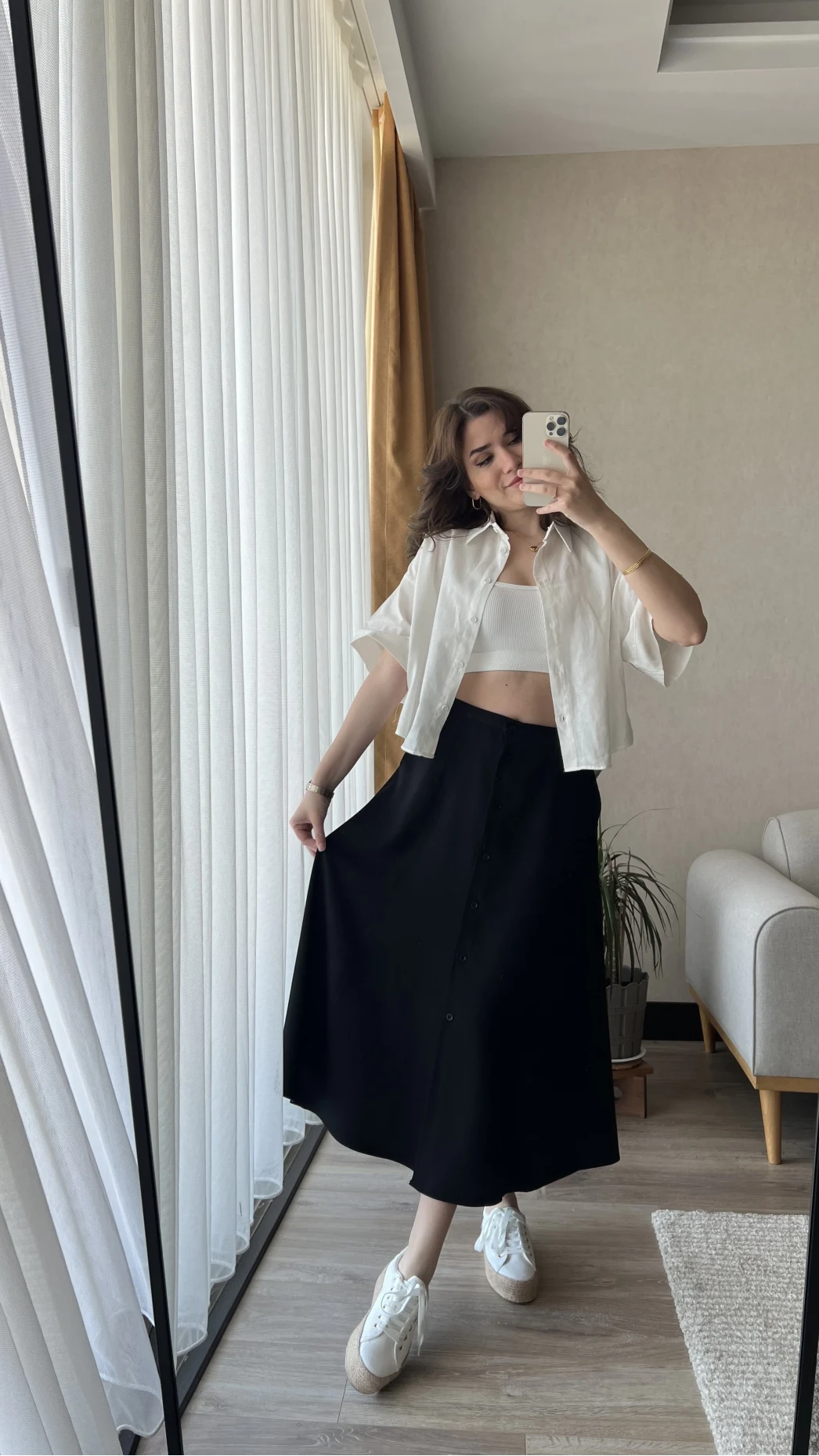 MSD Etiketli Siyah Düğmeli Etek