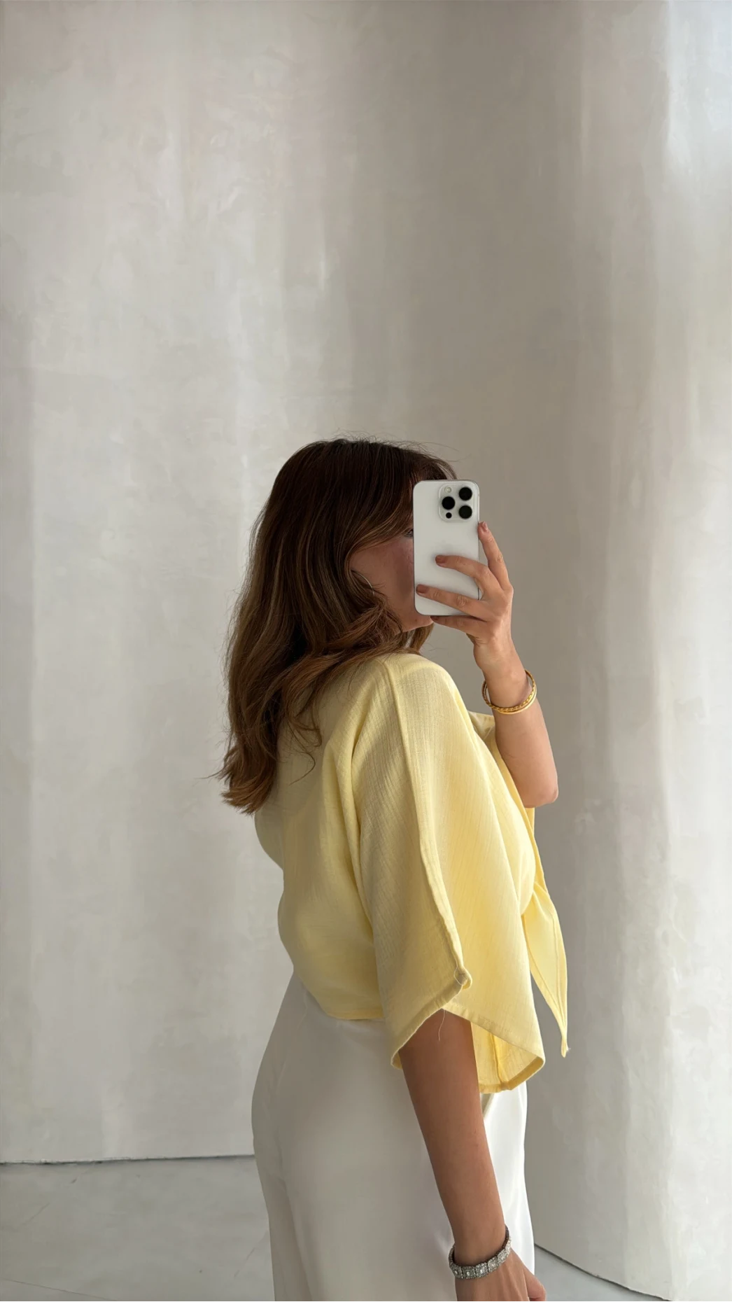 Müslin Bağlamalı Crop Bluz - Sarı - Kod: 4729