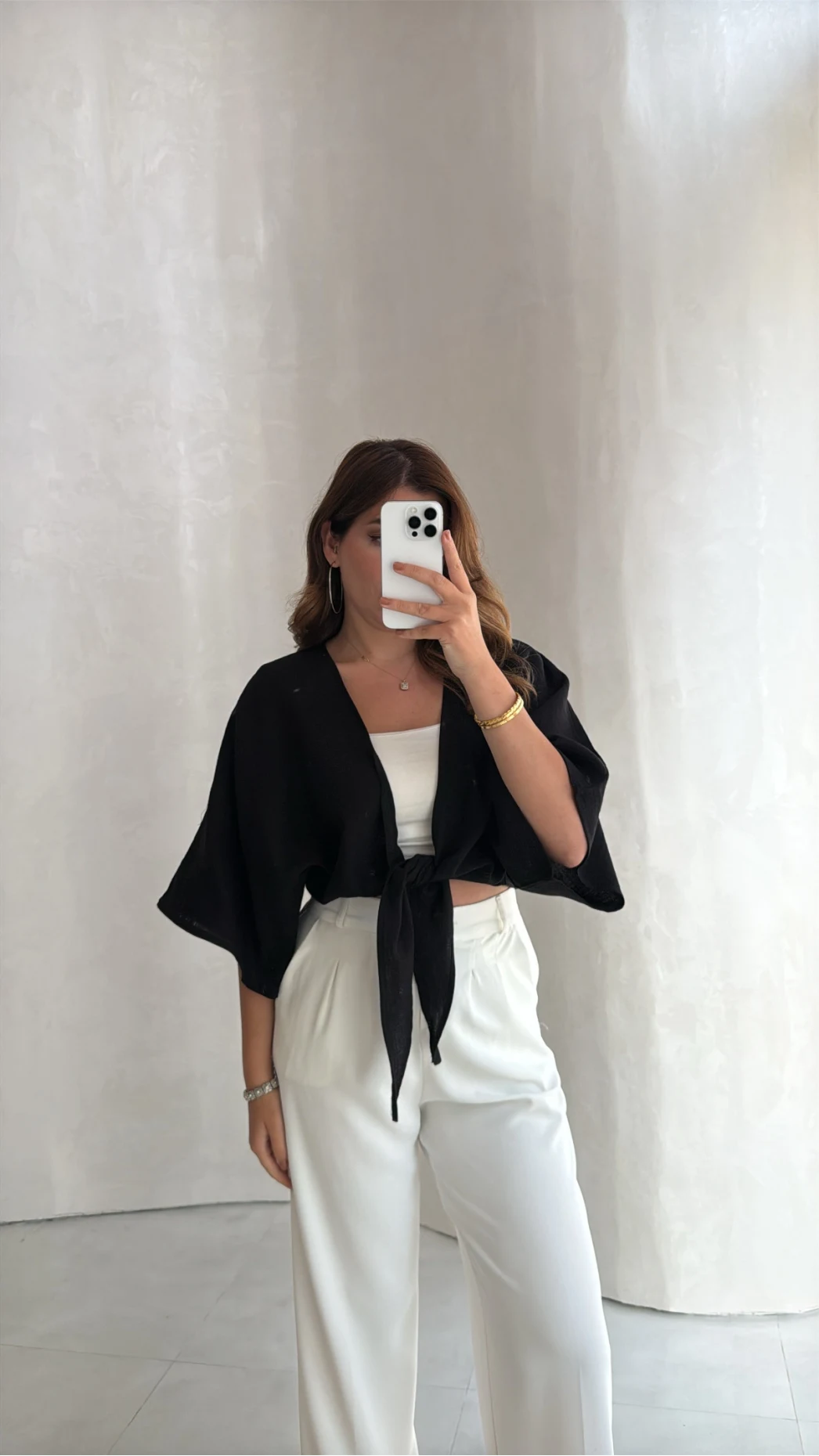 Müslin Bağlamalı Crop Bluz - Siyah - Kod: 4729