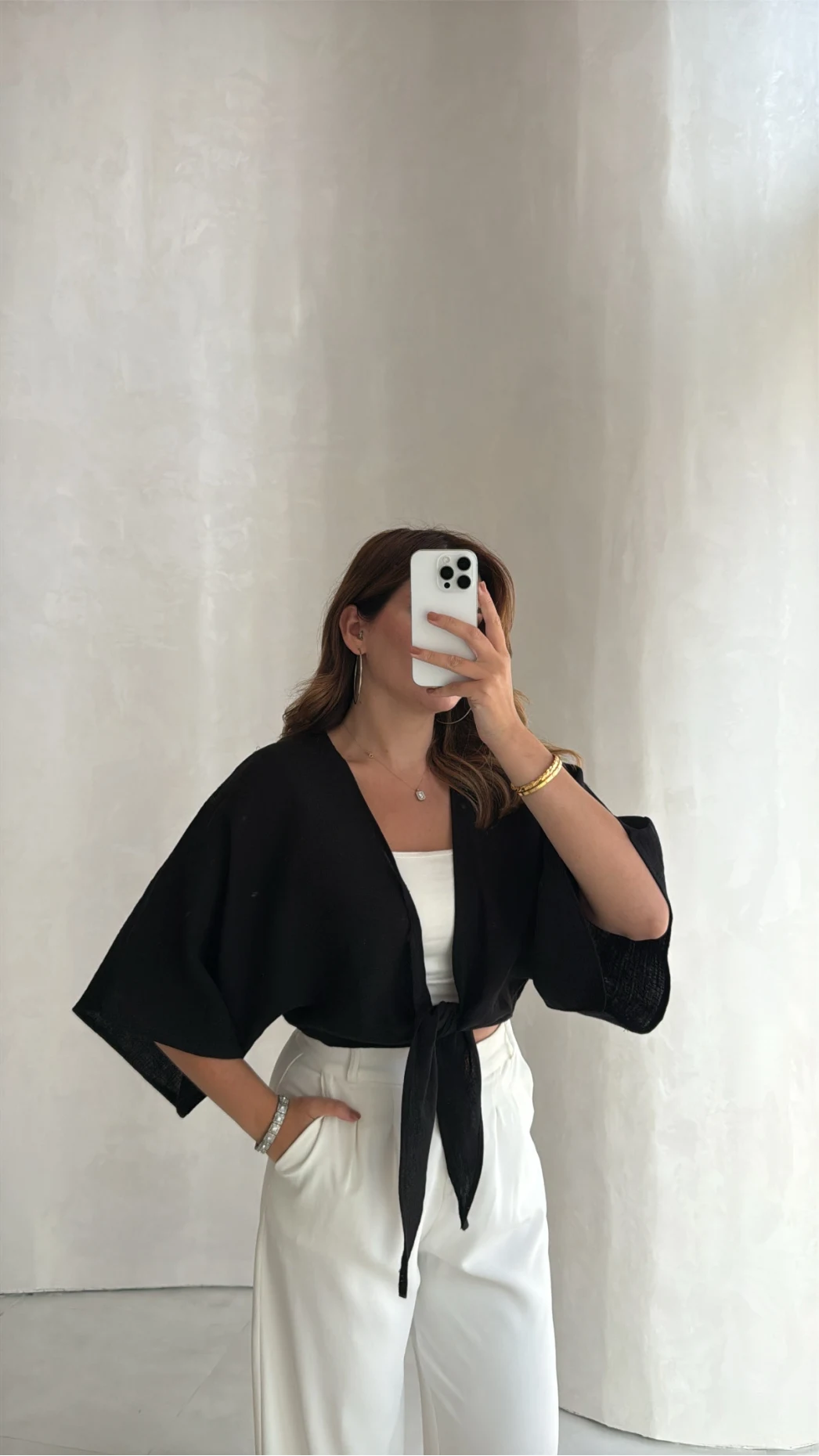 Müslin Bağlamalı Crop Bluz - Siyah - Kod: 4729